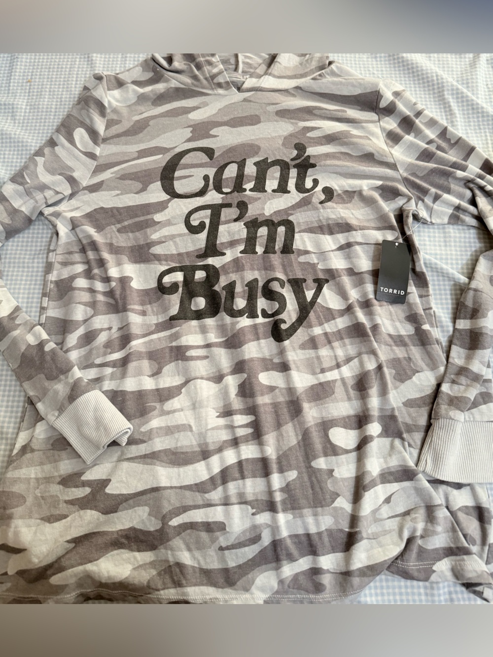 torrid Gray Camo Long-Sleeve Graphic Hoodie Tee